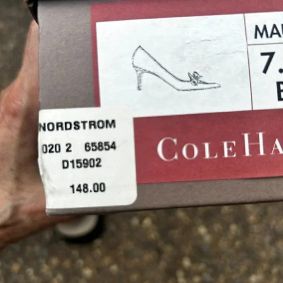 Cole Haan Dark Chocolate Brown Suede Maude Bow Square Toe Heels - Picture 4 of 12